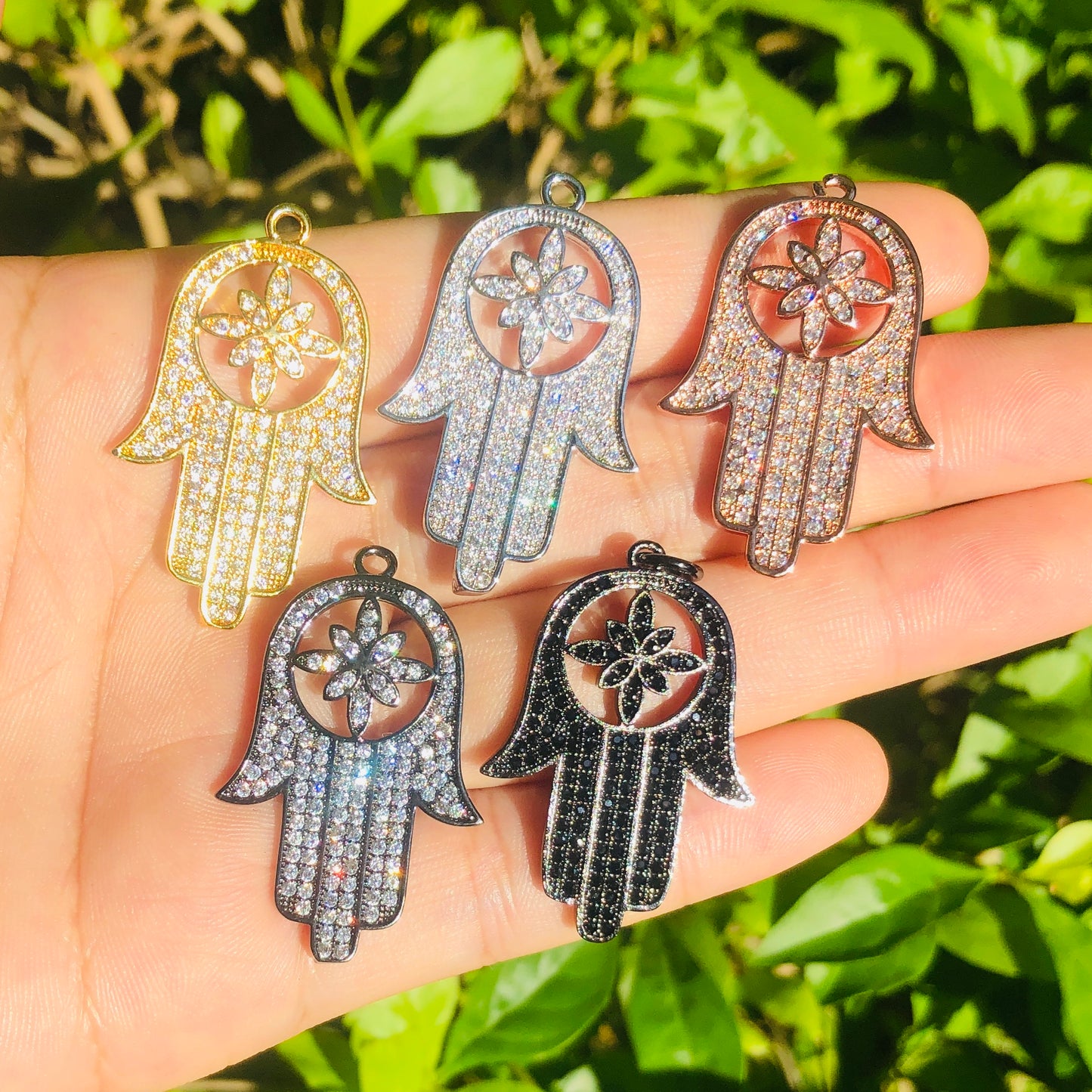 5-10pcs/lot 35*22mm CZ Paved Big Size Hamsa Charms Mix Colors CZ Paved Charms Hamsa Large Sizes Charms Beads Beyond