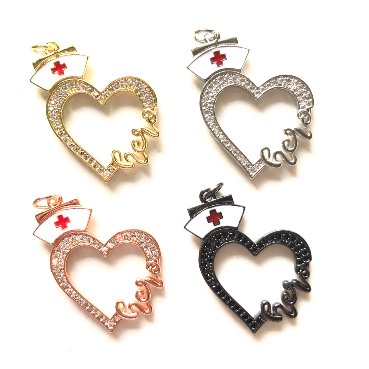 10pcs/lot 33*30mm CZ Pave Nurse Cap Heart Hero Word Charms CZ Paved Charms New Charms Arrivals Nurse Inspired Charms Beads Beyond