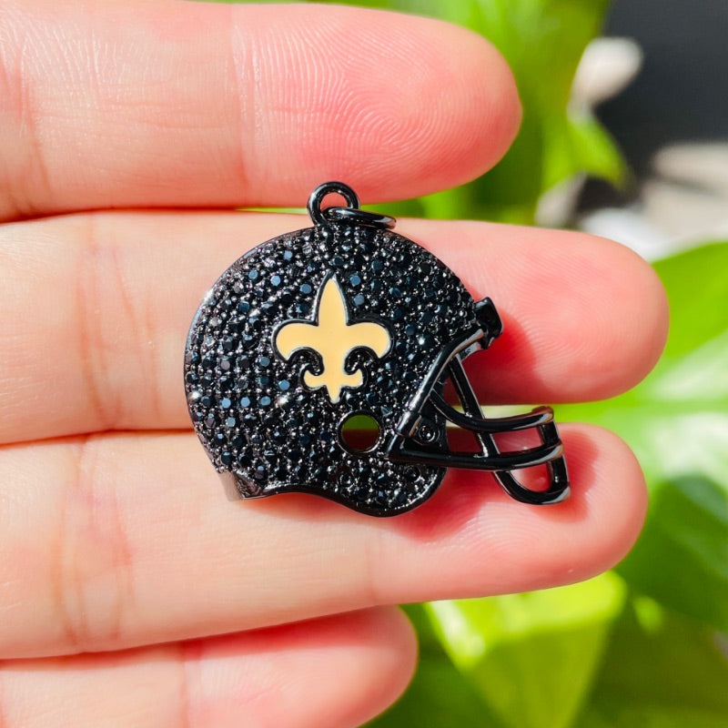 10pcs/lot Fleur De Lis CZ Saints Football Helmet Charms Black on Black CZ Paved Charms American Football Sports Louisiana Inspired New Charms Arrivals Charms Beads Beyond