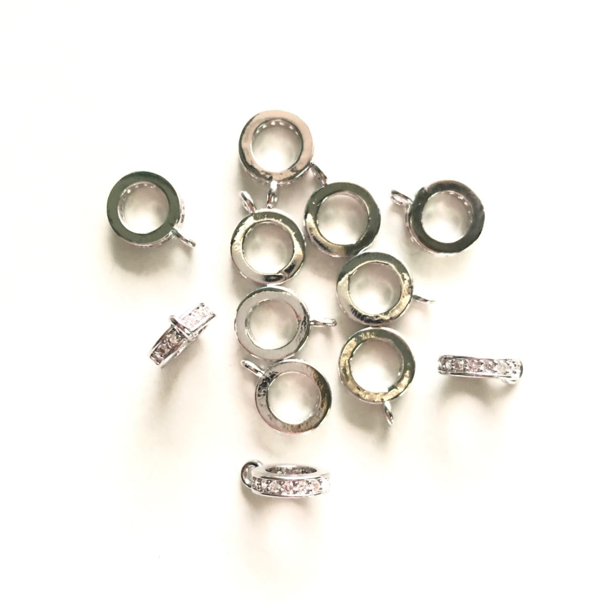 20pcs/lot 8/10mm CZ Paved Bail Spacers 8mm Silver CZ Paved Spacers Bail Beads Charms Beads Beyond