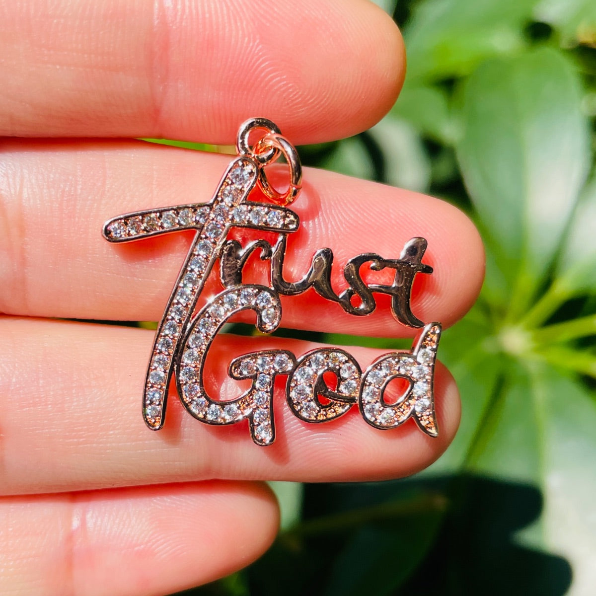 10pcs/lot 32*28mm CZ Pave Trust God Word Charms Rose Gold CZ Paved Charms Christian Quotes New Charms Arrivals Charms Beads Beyond