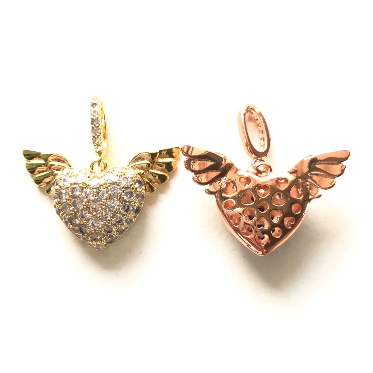10pcs/lot 29.2*18.6mm CZ Paved Angel Wing 3D Heart Charms CZ Paved Charms Hearts New Charms Arrivals Charms Beads Beyond