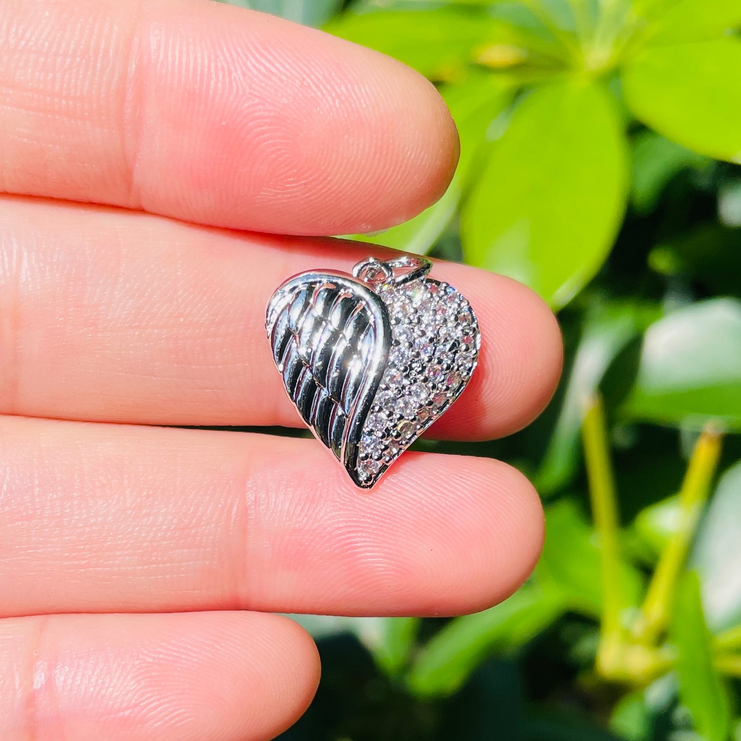 10pcs/lot 17.2*16mm Small Size CZ Paved Wing Heart Charms Silver CZ Paved Charms Hearts New Charms Arrivals Charms Beads Beyond