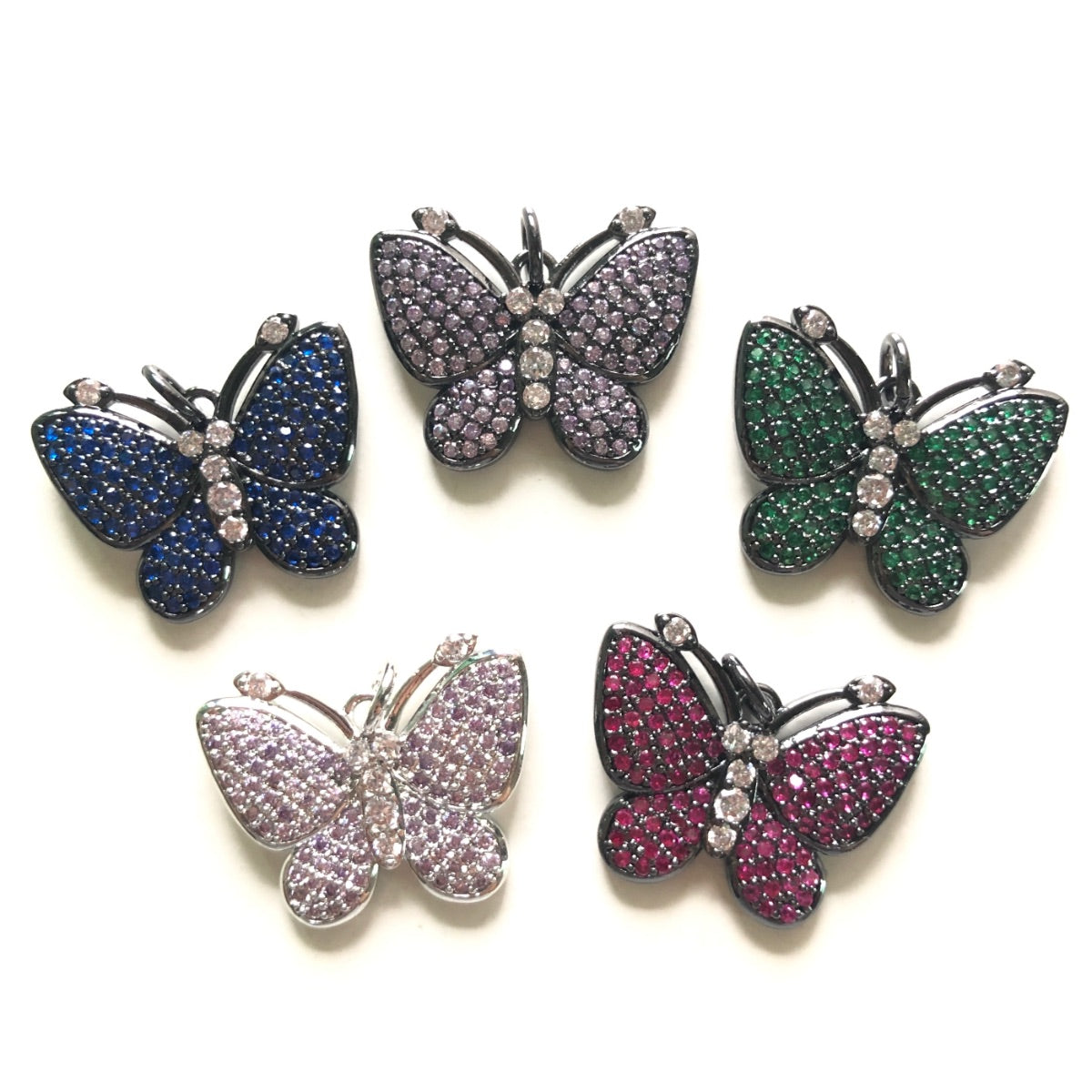 5pcs/lot 25*20mm Multicolor CZ Paved Butterfly Charms CZ Paved Charms Butterflies Colorful Zirconia New Charms Arrivals Charms Beads Beyond