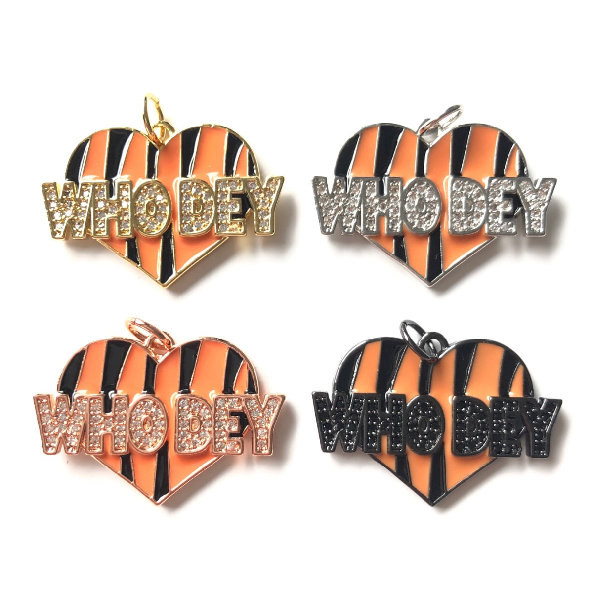 10pcs/lot 30*21mm CZ Pave Who Dey Heart American Football Team Chant Word Charms CZ Paved Charms American Football Sports New Charms Arrivals Charms Beads Beyond