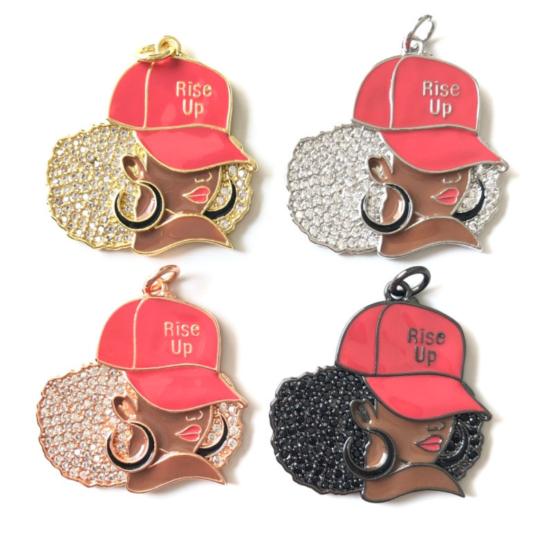 10pcs/lot CZ Paved Atlanta FALCON Rise Up Afro Black Girl Charms CZ Paved Charms Afro Girl/Queen Charms American Football Sports New Charms Arrivals Charms Beads Beyond
