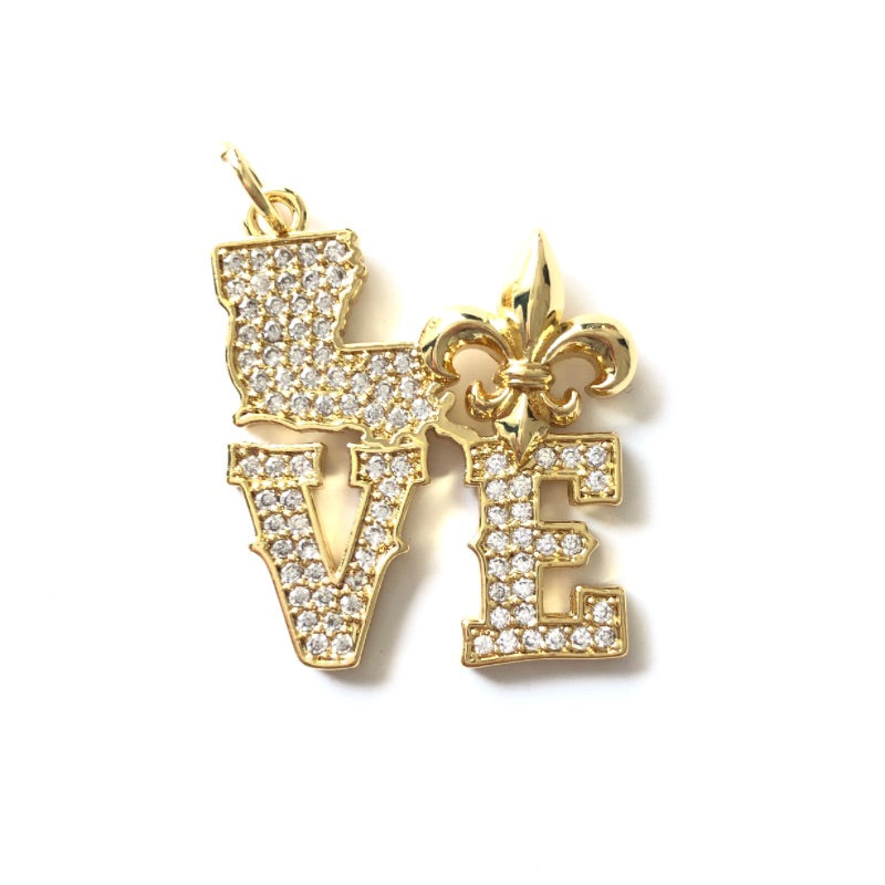 10pcs/lot CZ Pave Love Louisiana Fleur De Lis Word Charms CZ Paved Charms Louisiana Inspired Mardi Gras New Charms Arrivals Charms Beads Beyond