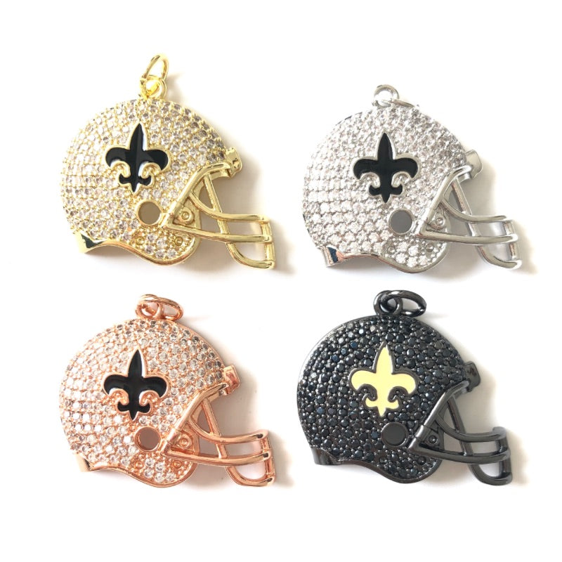 10pcs/lot Fleur De Lis CZ Saints Football Helmet Charms CZ Paved Charms American Football Sports Louisiana Inspired New Charms Arrivals Charms Beads Beyond