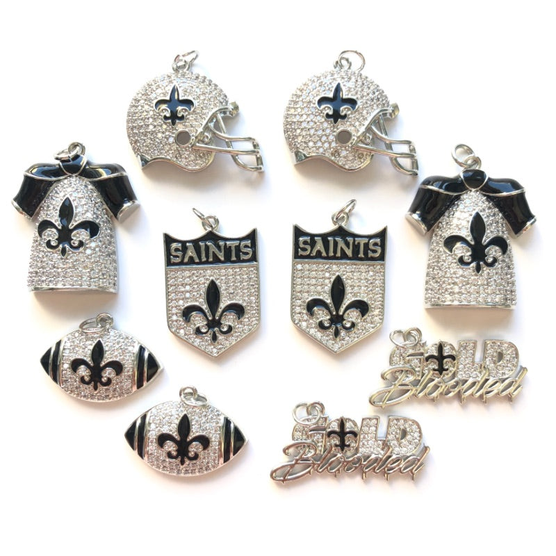 10pcs/lot Fleur De Lis CZ Saints Football Charms Bundles Silver CZ Paved Charms American Football Sports Louisiana Inspired Mix Charms New Charms Arrivals Charms Beads Beyond