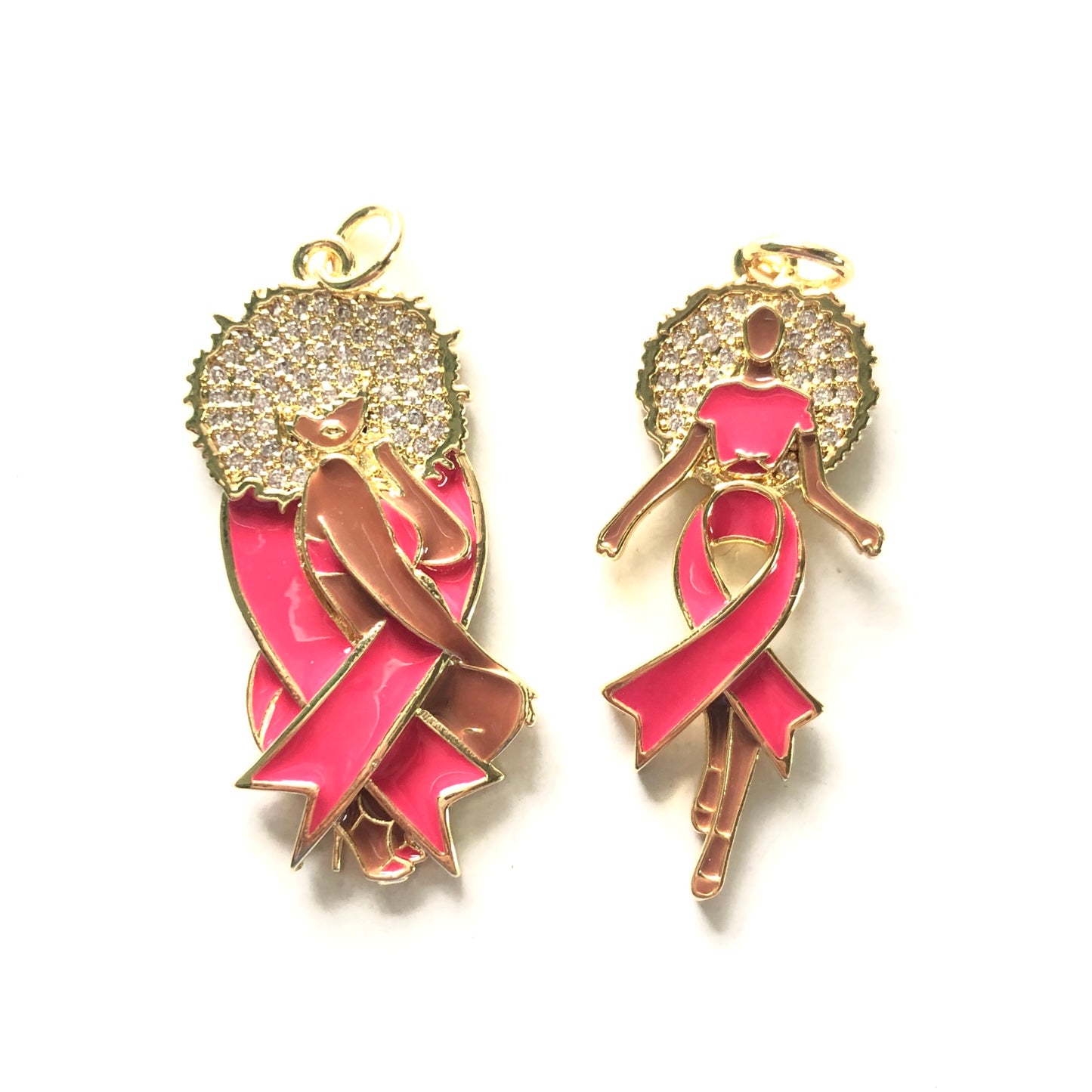 10pcs/lot Breast Cancer Awareness Enamel Pink Ribbon CZ Pave Afro Black Girl Mix Charms Bundle Gold-5 each styles CZ Paved Charms Breast Cancer Awareness Mix Charms New Charms Arrivals Charms Beads Beyond