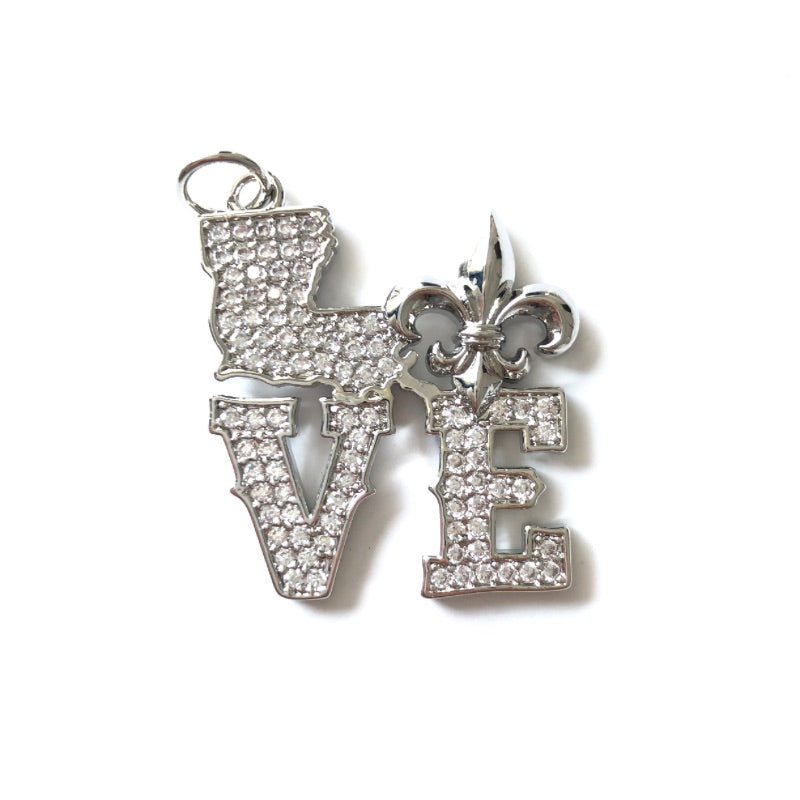 10pcs/lot CZ Pave Love Louisiana Fleur De Lis Word Charms CZ Paved Charms Louisiana Inspired Mardi Gras New Charms Arrivals Charms Beads Beyond