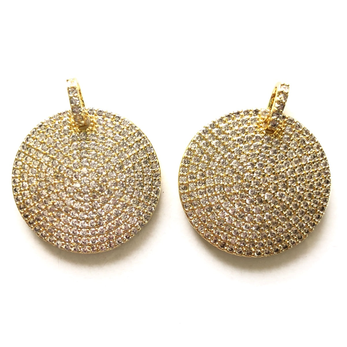 5pcs/lot 28.5mm CZ Paved Round Charms Gold CZ Paved Charms Geometrics Large Sizes Charms Beads Beyond