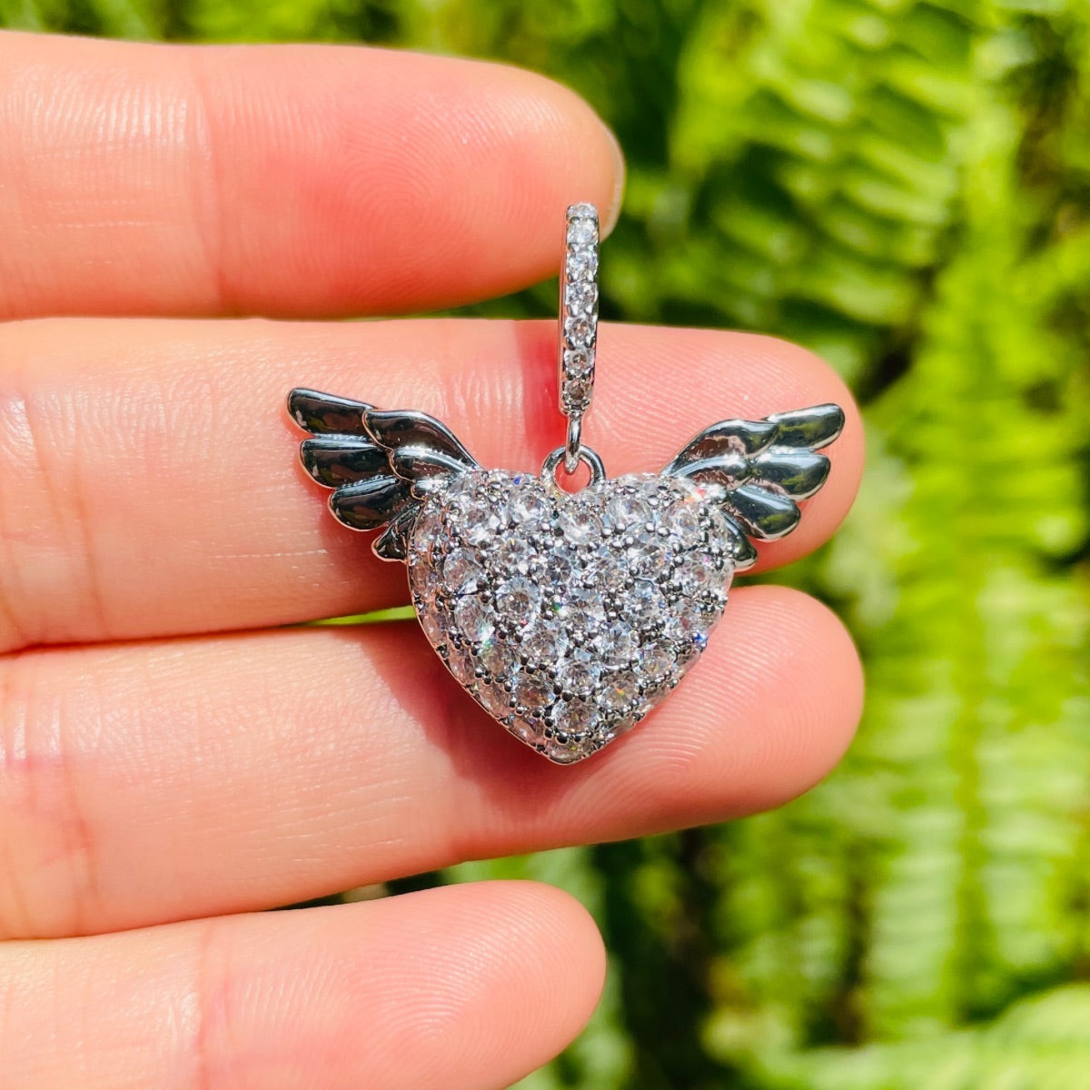 10pcs/lot 29.2*18.6mm CZ Paved Angel Wing 3D Heart Charms Silver CZ Paved Charms Hearts New Charms Arrivals Charms Beads Beyond