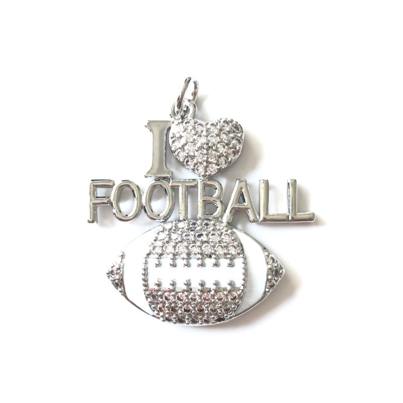 10pcs/lot CZ Pave I Love Football Word Sports Charms CZ Paved Charms American Football Sports New Charms Arrivals Charms Beads Beyond