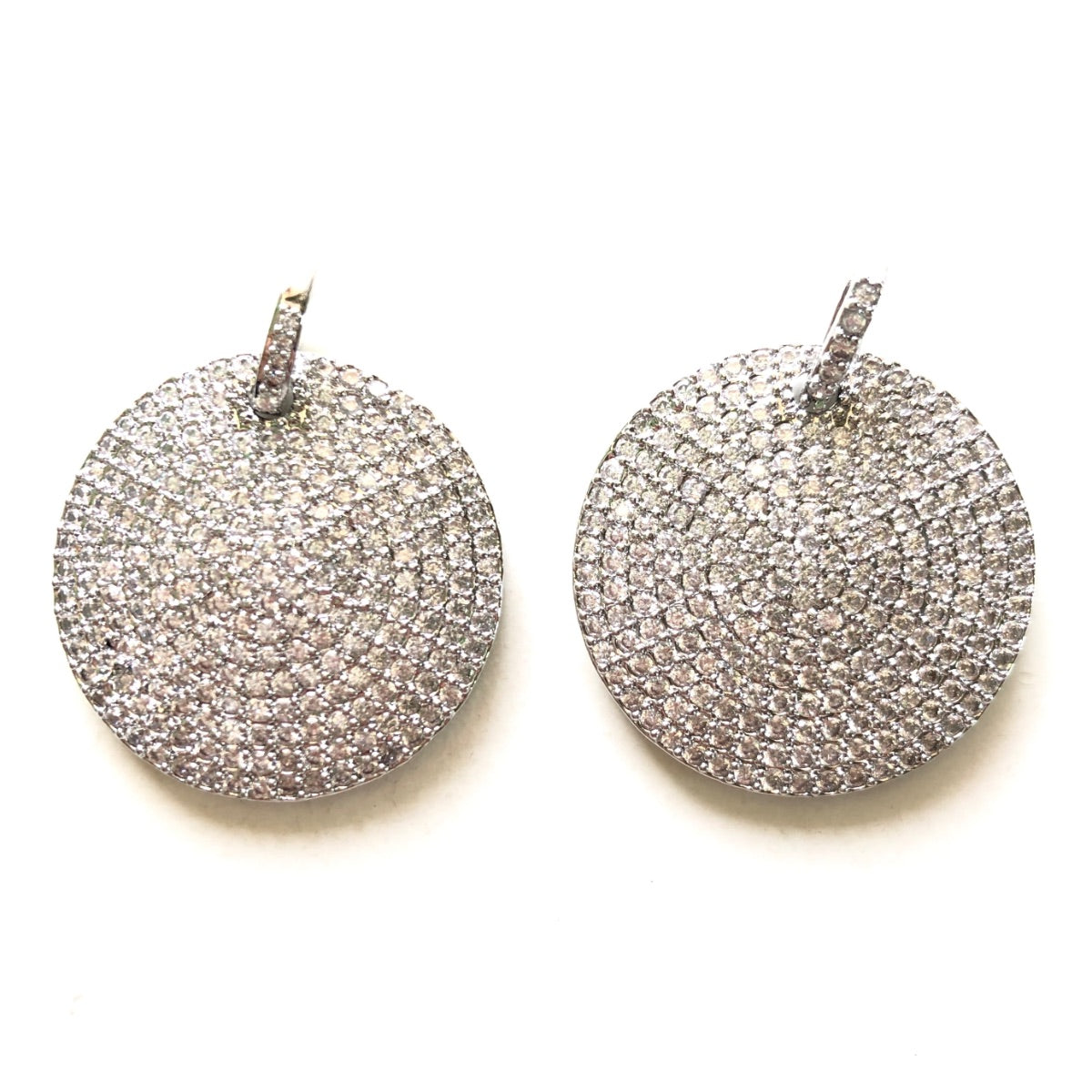 5pcs/lot 28.5mm CZ Paved Round Charms Silver CZ Paved Charms Geometrics Large Sizes Charms Beads Beyond