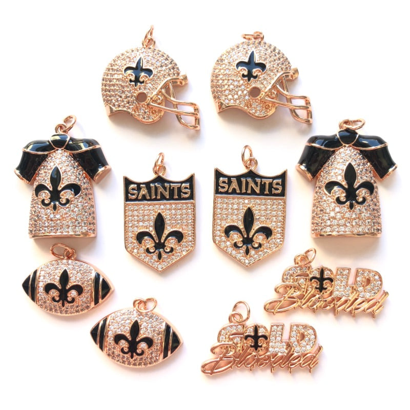 10pcs/lot Fleur De Lis CZ Saints Football Charms Bundles Rose Gold CZ Paved Charms American Football Sports Louisiana Inspired Mix Charms New Charms Arrivals Charms Beads Beyond