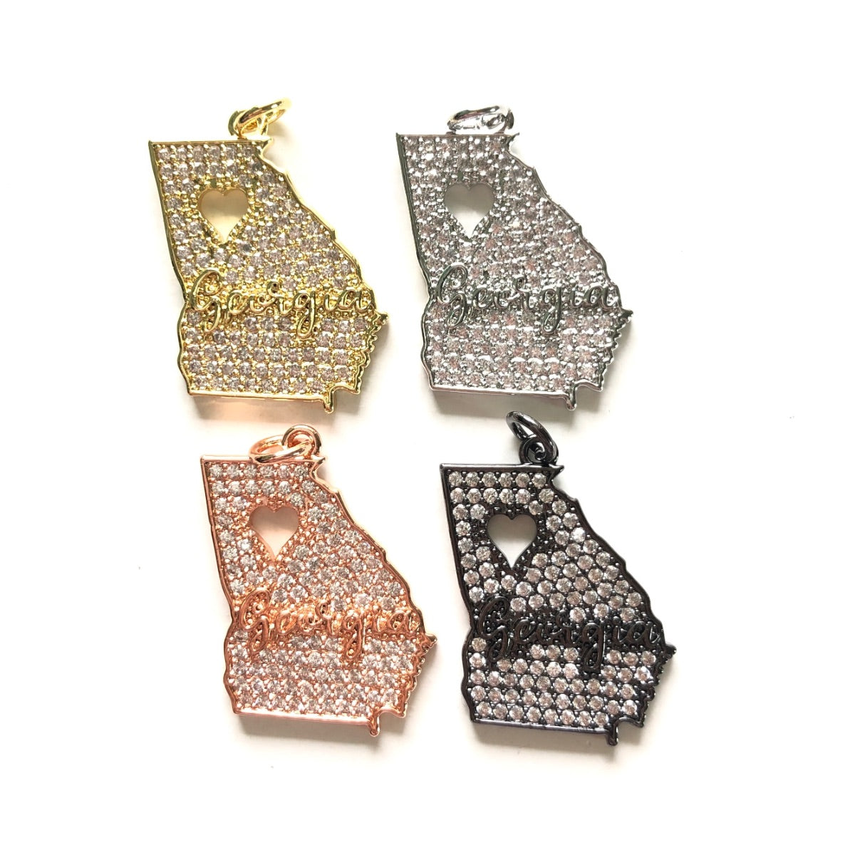 10pcs/lot 28*22mm CZ Love Georgia Map Charm Pendants CZ Paved Charms Maps On Sale Charms Beads Beyond