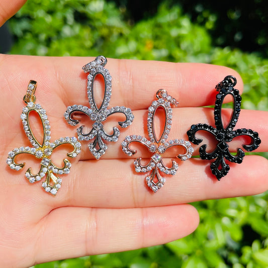10pcs/lot 38*22.5mm CZ Paved Fleur De Lis Saints Charms Mix Colors CZ Paved Charms Louisiana Inspired Mardi Gras New Charms Arrivals Symbols Charms Beads Beyond