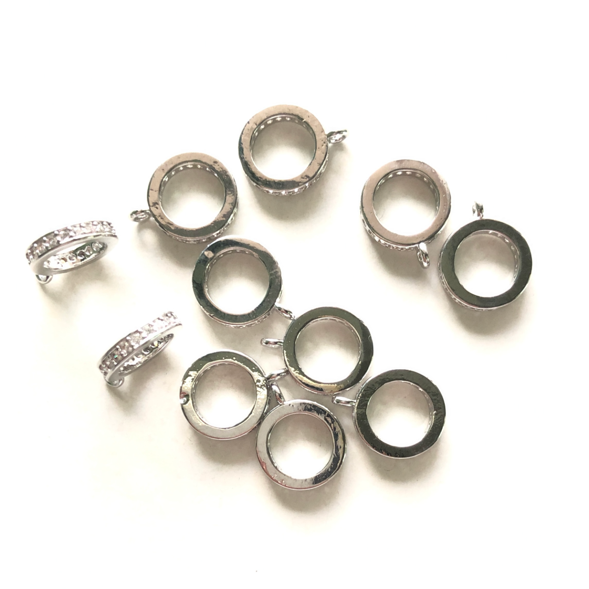 20pcs/lot 8/10mm CZ Paved Bail Spacers 10mm Silver CZ Paved Spacers Bail Beads Charms Beads Beyond