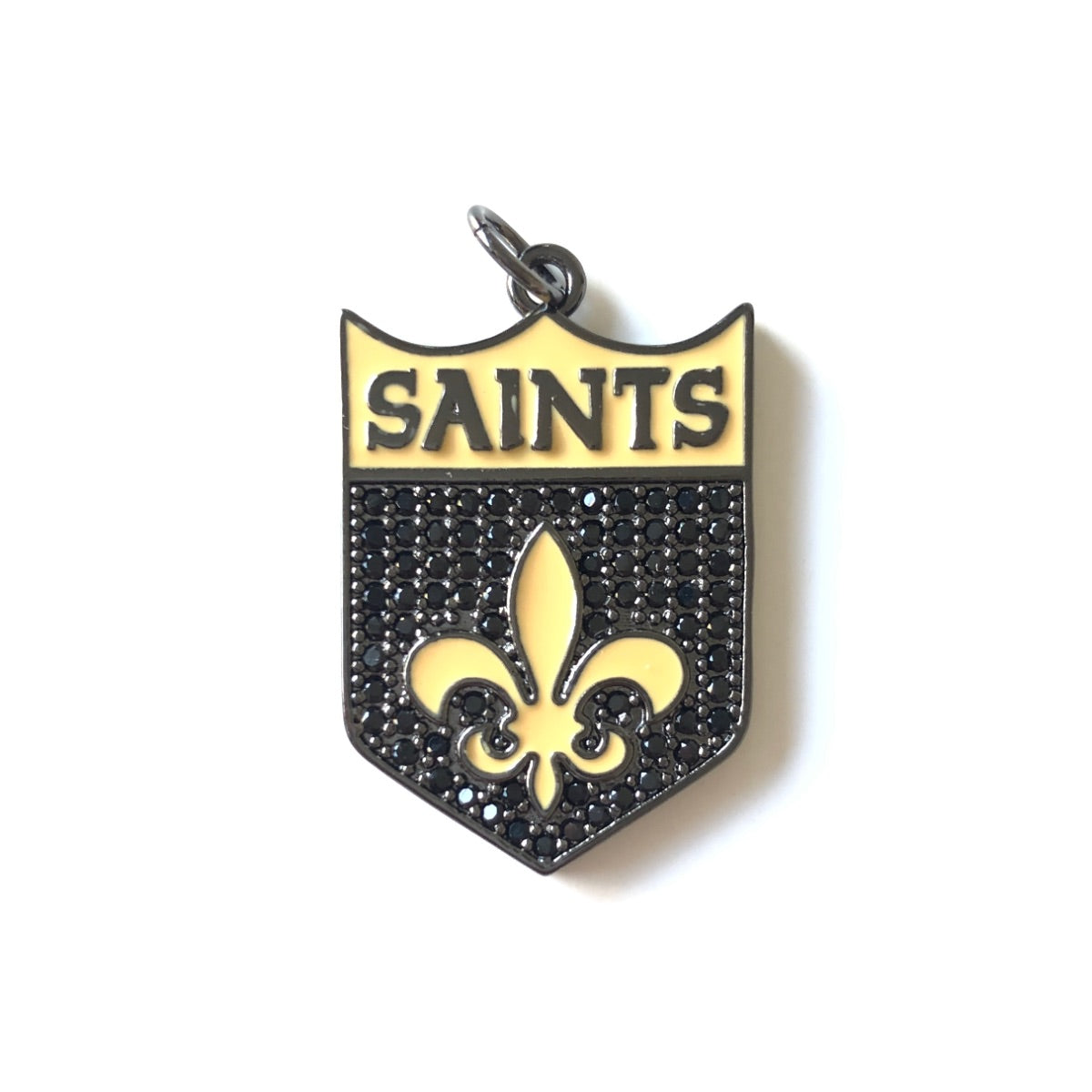 10pcs/lot 31*20mm Fleur De Lis CZ Saints Shield Charms CZ Paved Charms American Football Sports Louisiana Inspired New Charms Arrivals Charms Beads Beyond