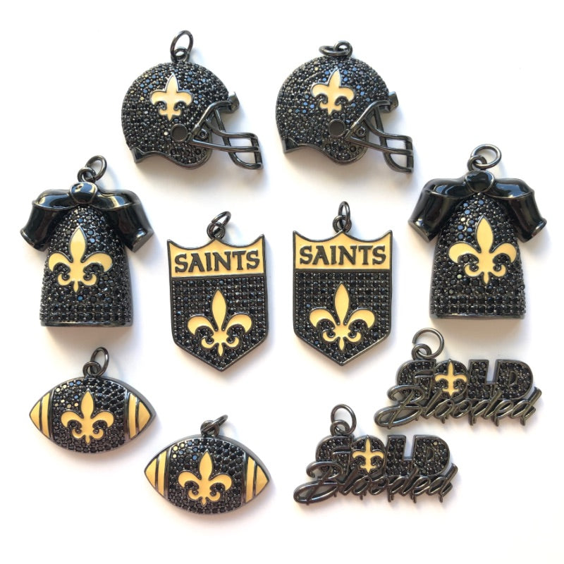 10pcs/lot Fleur De Lis CZ Saints Football Charms Bundles Black on Black CZ Paved Charms American Football Sports Louisiana Inspired Mix Charms New Charms Arrivals Charms Beads Beyond