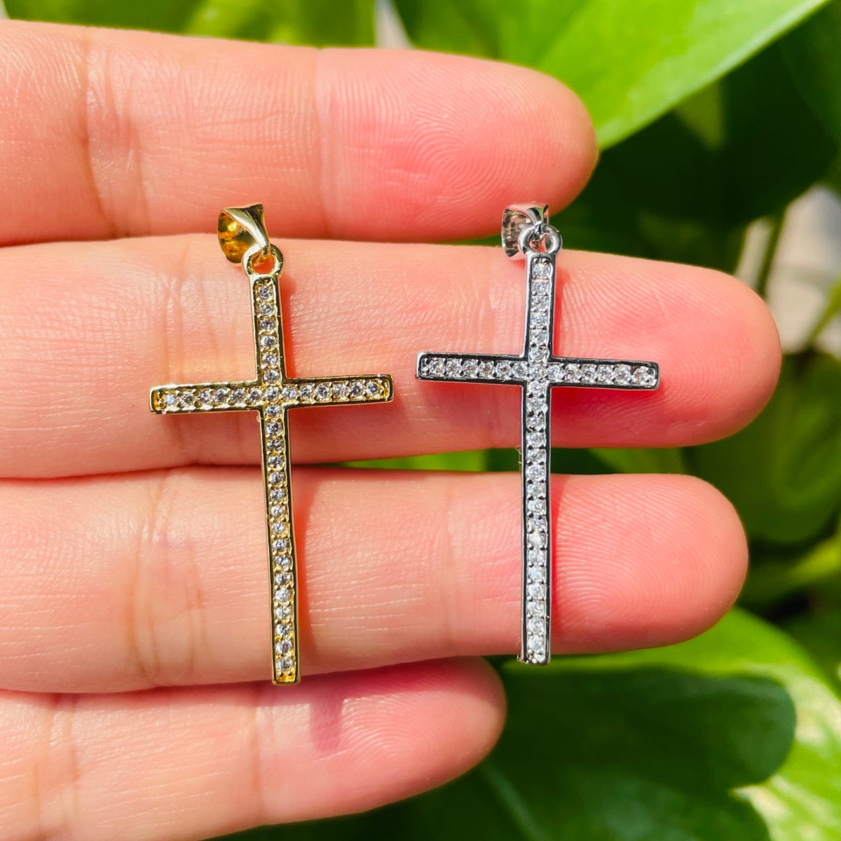10pcs/lot Gold Silver Plated CZ Paved Cross Charms Mix Colors CZ Paved Charms Crosses New Charms Arrivals Charms Beads Beyond