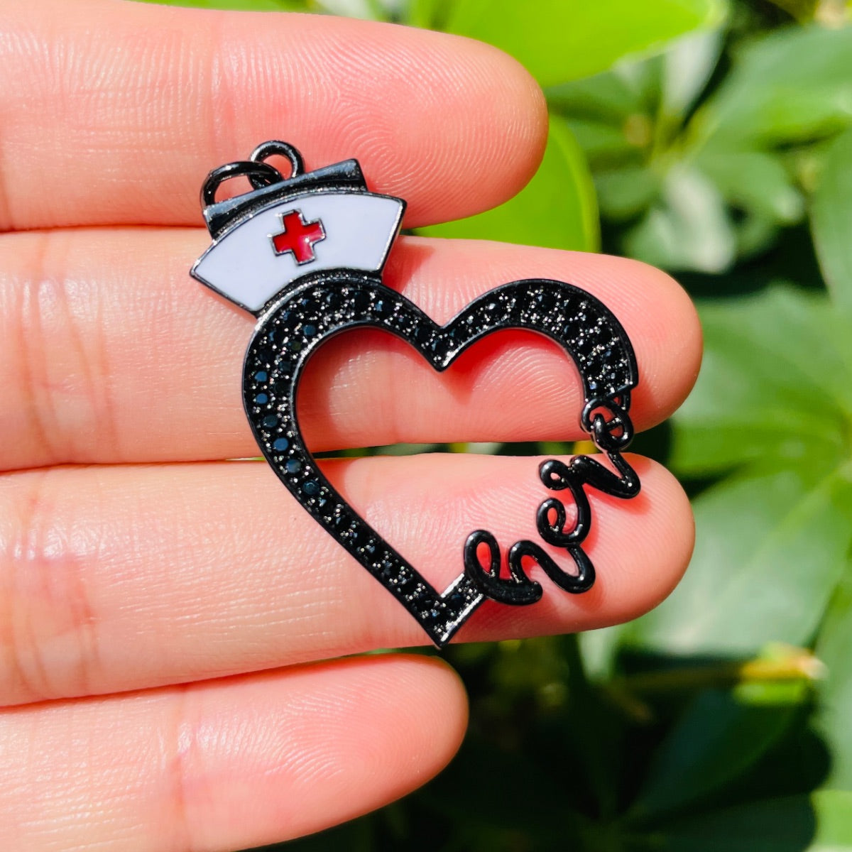 10pcs/lot 33*30mm CZ Pave Nurse Cap Heart Hero Word Charms Black on Black CZ Paved Charms New Charms Arrivals Nurse Inspired Charms Beads Beyond