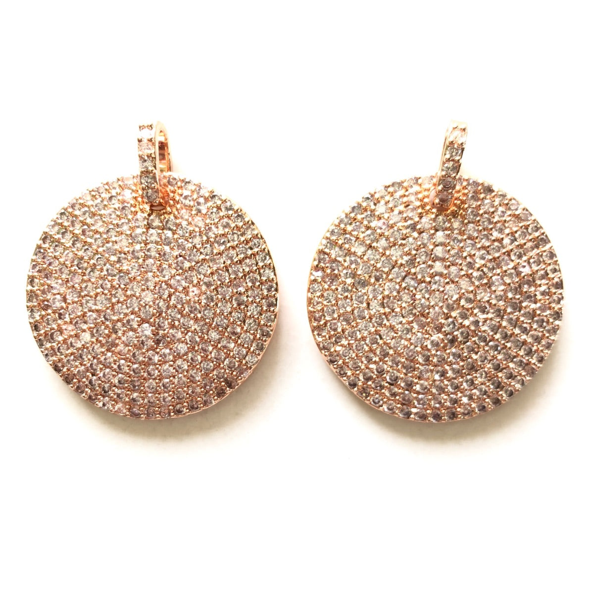 5pcs/lot 28.5mm CZ Paved Round Charms Rose Gold CZ Paved Charms Geometrics Large Sizes Charms Beads Beyond