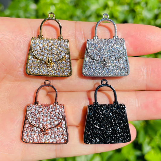 10pcs/lot 28*20.6mm CZ Paved Fleur De Lis Purse/Handbag Saints Charms Mix Colors CZ Paved Charms Fashion Louisiana Inspired Charms Beads Beyond