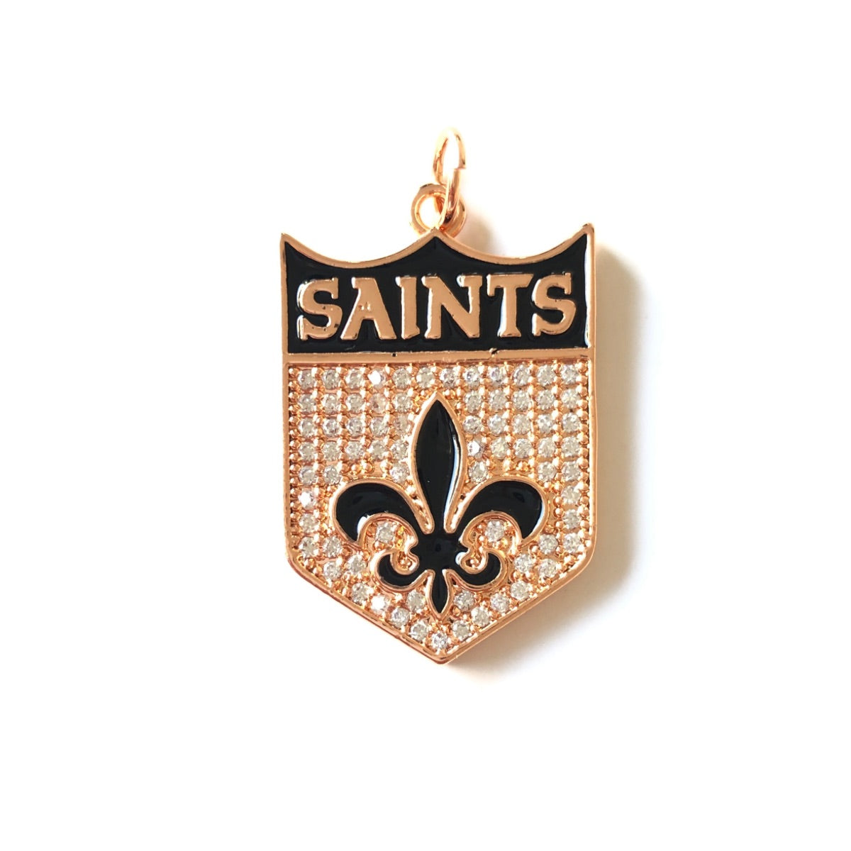 10pcs/lot 31*20mm Fleur De Lis CZ Saints Shield Charms CZ Paved Charms American Football Sports Louisiana Inspired New Charms Arrivals Charms Beads Beyond