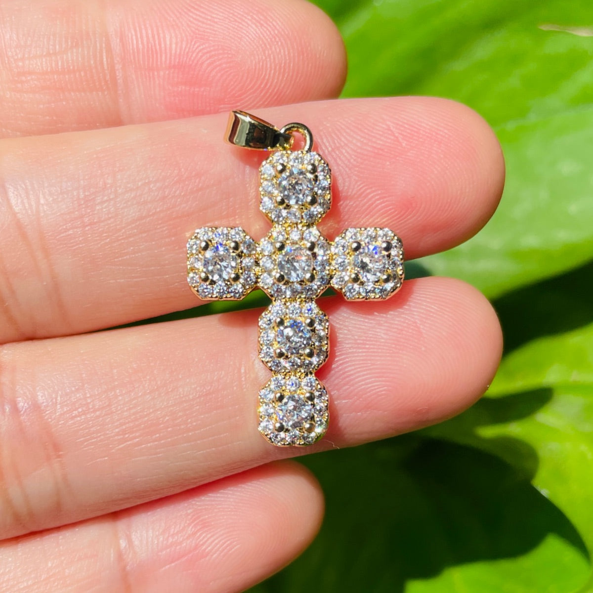 5pcs/lot CZ Paved Cross Charms Clear on Gold CZ Paved Charms Crosses Charms Beads Beyond