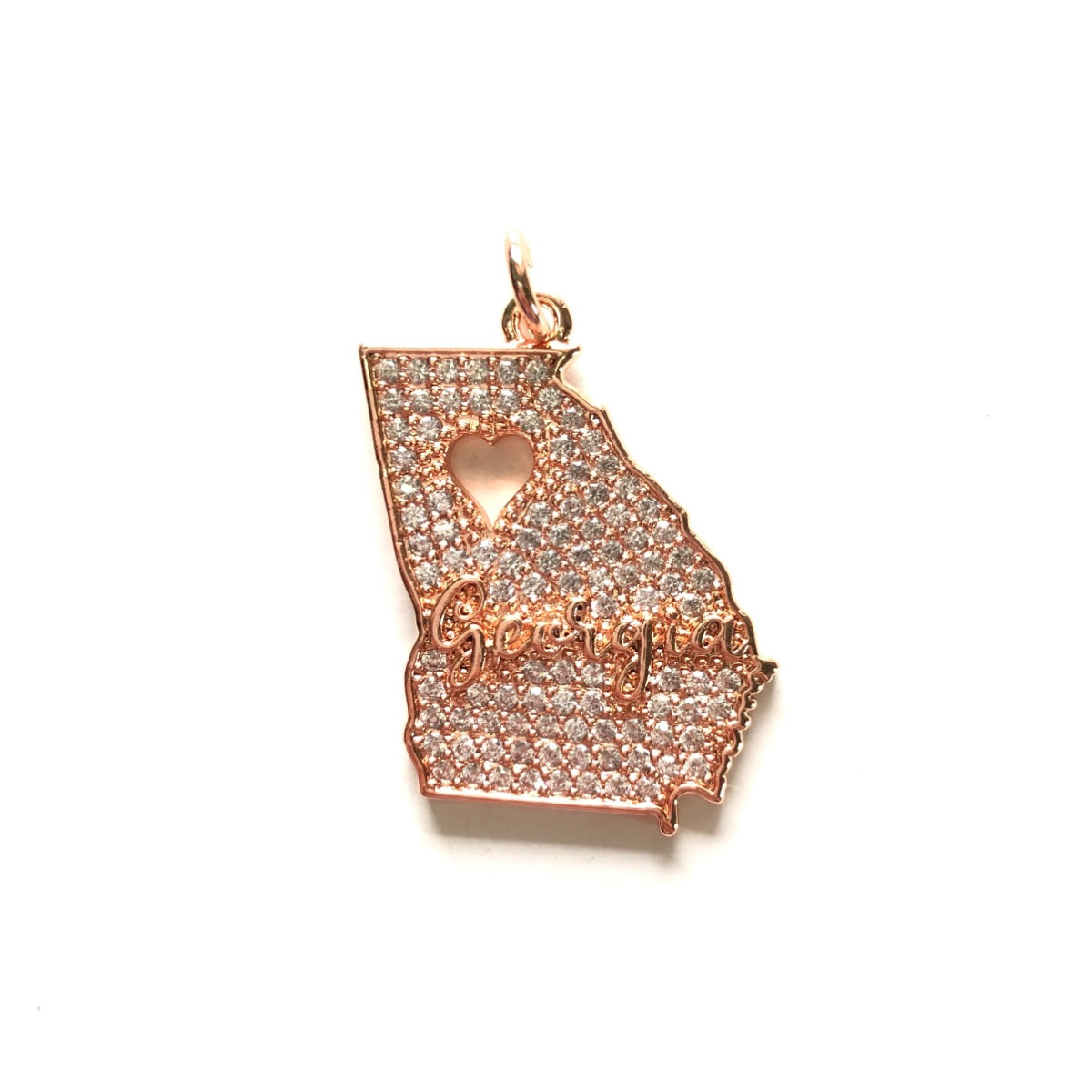 10pcs/lot 28*22mm CZ Love Georgia Map Charm Pendants Rose Gold CZ Paved Charms Maps On Sale Charms Beads Beyond