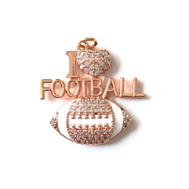 10pcs/lot CZ Pave I Love Football Word Sports Charms CZ Paved Charms American Football Sports New Charms Arrivals Charms Beads Beyond