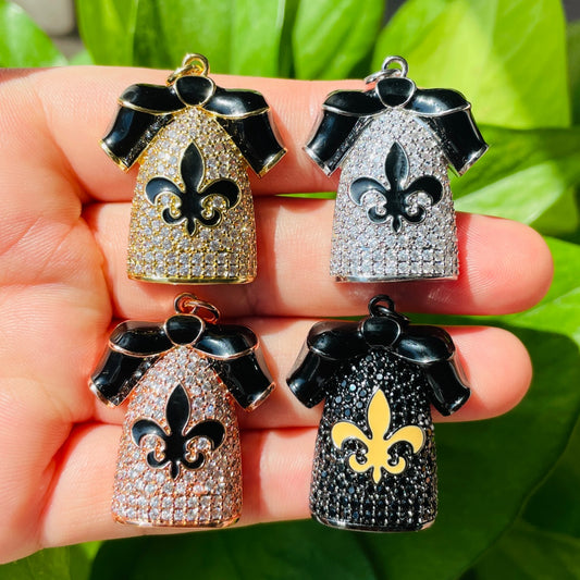 10pcs/lot 33*27mm Fleur De Lis CZ Saints Football Uniform Suit Jersey Charms Mix Colors CZ Paved Charms American Football Sports Louisiana Inspired New Charms Arrivals Charms Beads Beyond
