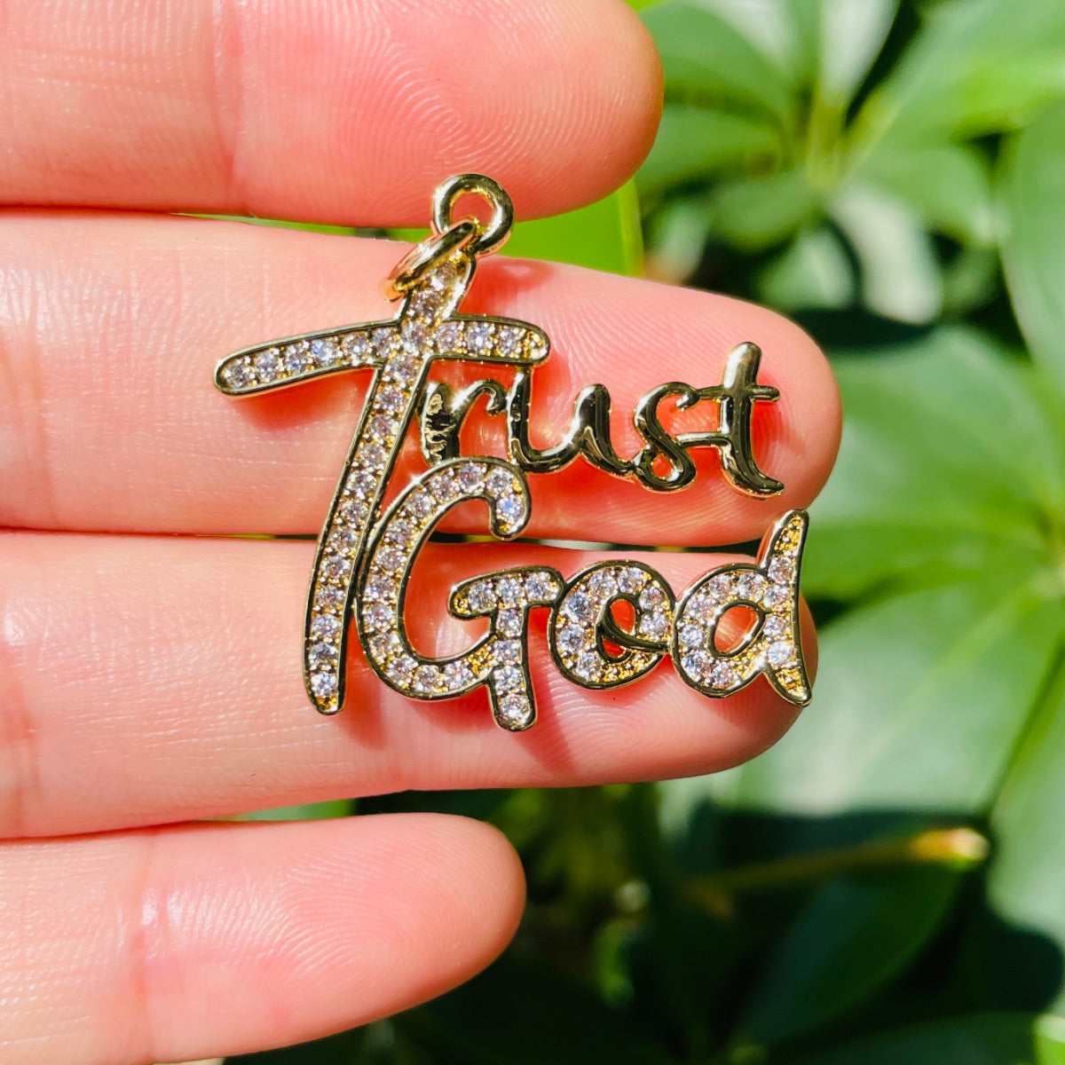 10pcs/lot 32*28mm CZ Pave Trust God Word Charms Gold CZ Paved Charms Christian Quotes New Charms Arrivals Charms Beads Beyond