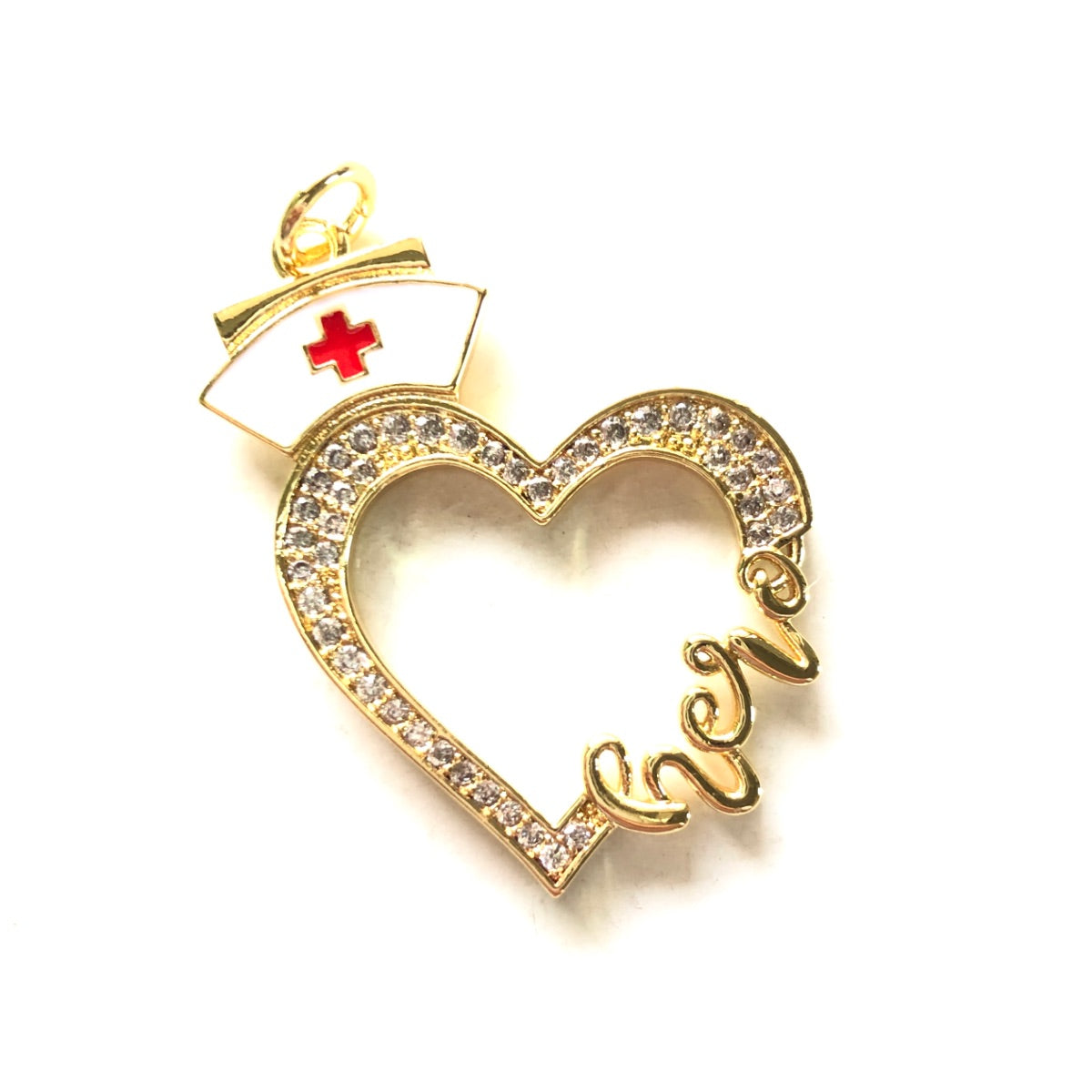 10pcs/lot 33*30mm CZ Pave Nurse Cap Heart Hero Word Charms CZ Paved Charms New Charms Arrivals Nurse Inspired Charms Beads Beyond