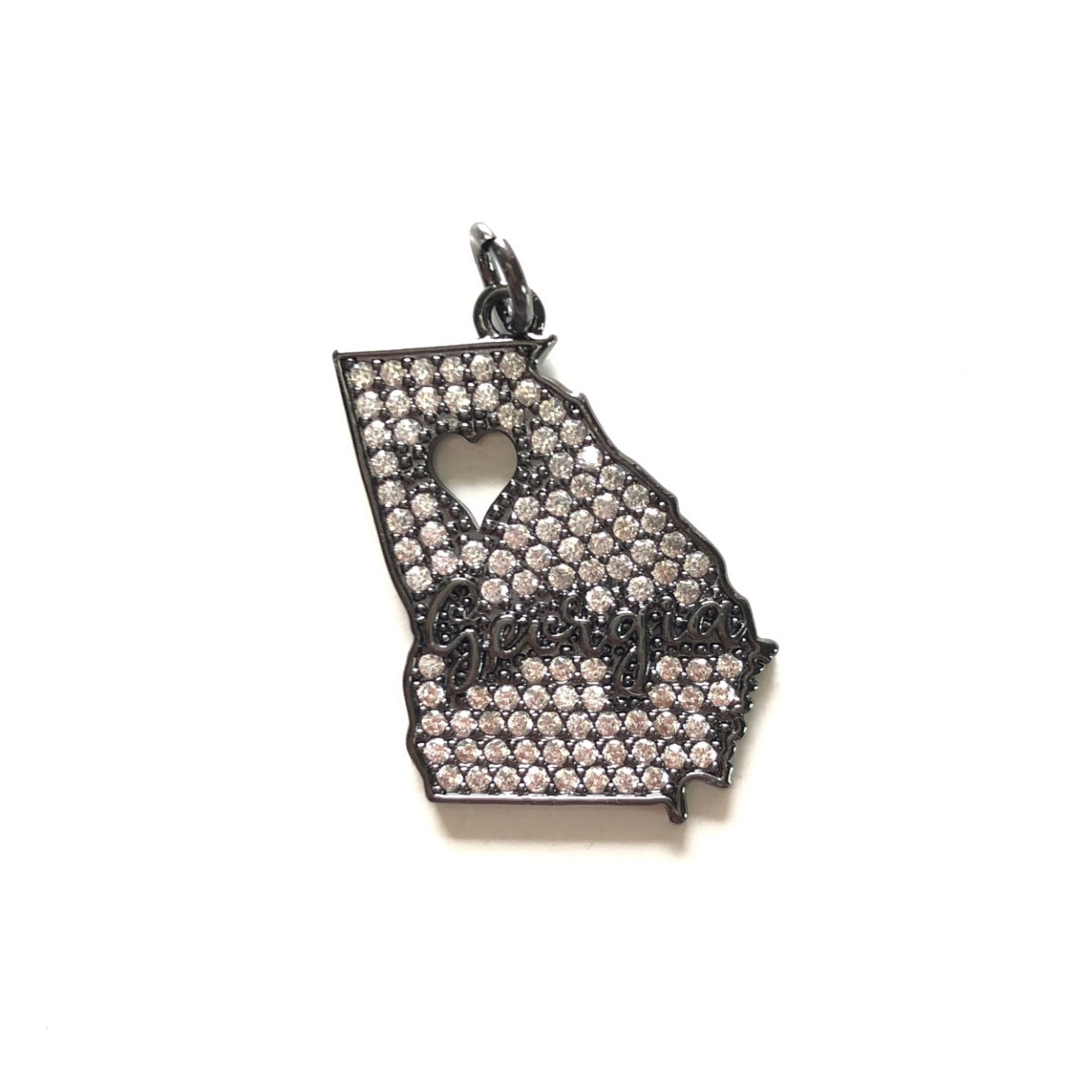 10pcs/lot 28*22mm CZ Love Georgia Map Charm Pendants Black CZ Paved Charms Maps On Sale Charms Beads Beyond
