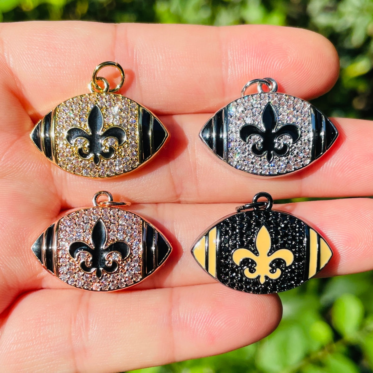 5 Pcs Cubic Zirconia Paved Love Louisiana Map Charms Gold Plated