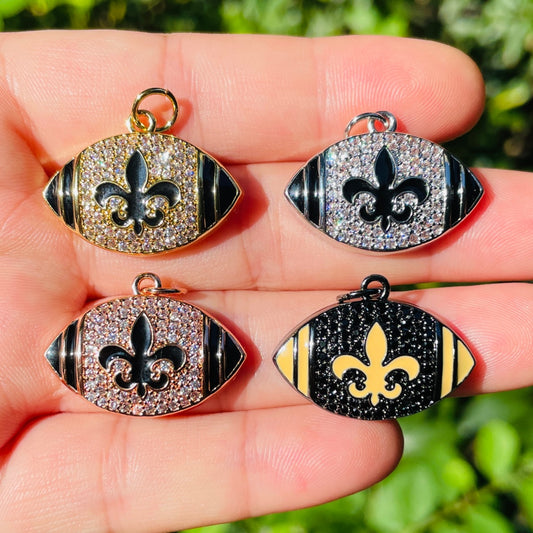 10pcs/lot 25.7*18.7mm Fleur De Lis CZ Saints American Football Charms Mix Colors CZ Paved Charms American Football Sports Louisiana Inspired New Charms Arrivals Charms Beads Beyond