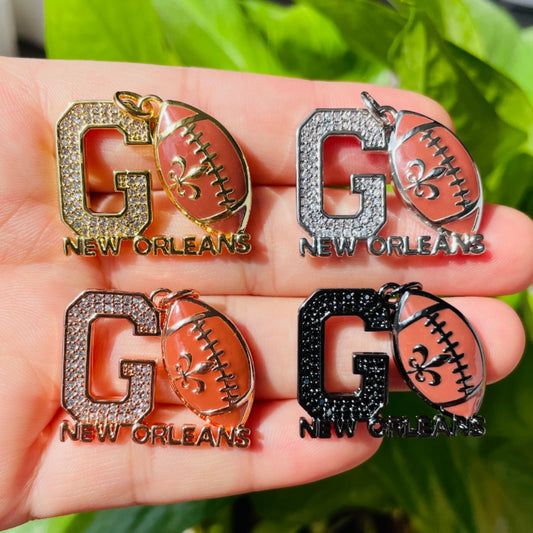 10pcs/lot CZ Pave GO Saints New Orleans AmerIcan Football Word Charms Mix Colors CZ Paved Charms American Football Sports Louisiana Inspired New Charms Arrivals Charms Beads Beyond