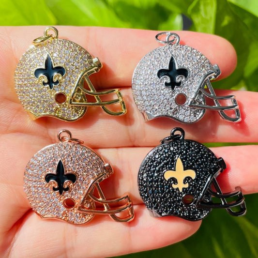 10pcs/lot Fleur De Lis CZ Saints Football Helmet Charms Mix Colors CZ Paved Charms American Football Sports Louisiana Inspired New Charms Arrivals Charms Beads Beyond