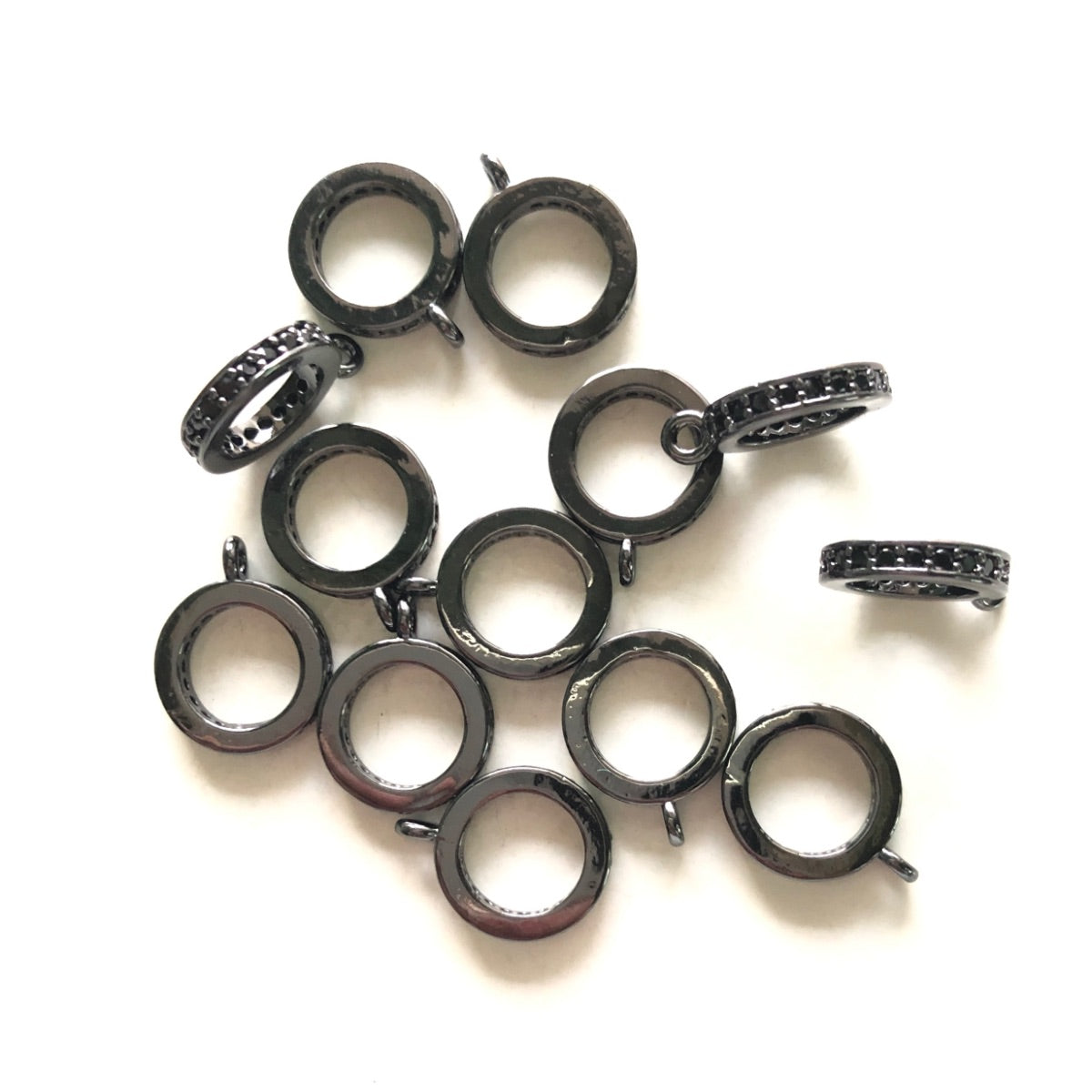 20pcs/lot 8/10mm CZ Paved Bail Spacers 10mm Black on Black CZ Paved Spacers Bail Beads Charms Beads Beyond