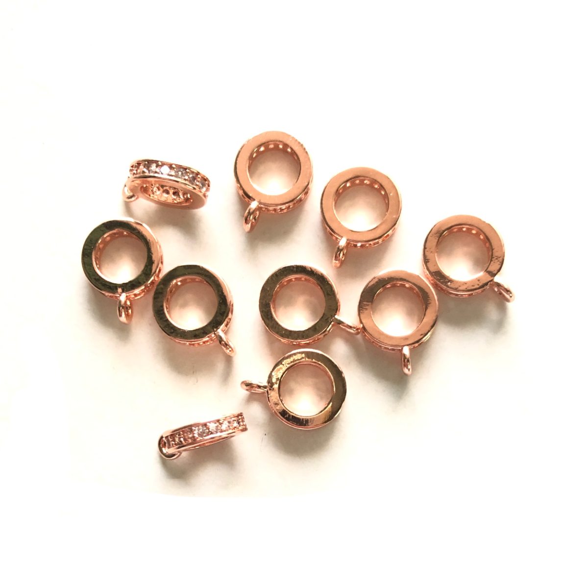20pcs/lot 8/10mm CZ Paved Bail Spacers 8mm Rose Gold CZ Paved Spacers Bail Beads Charms Beads Beyond