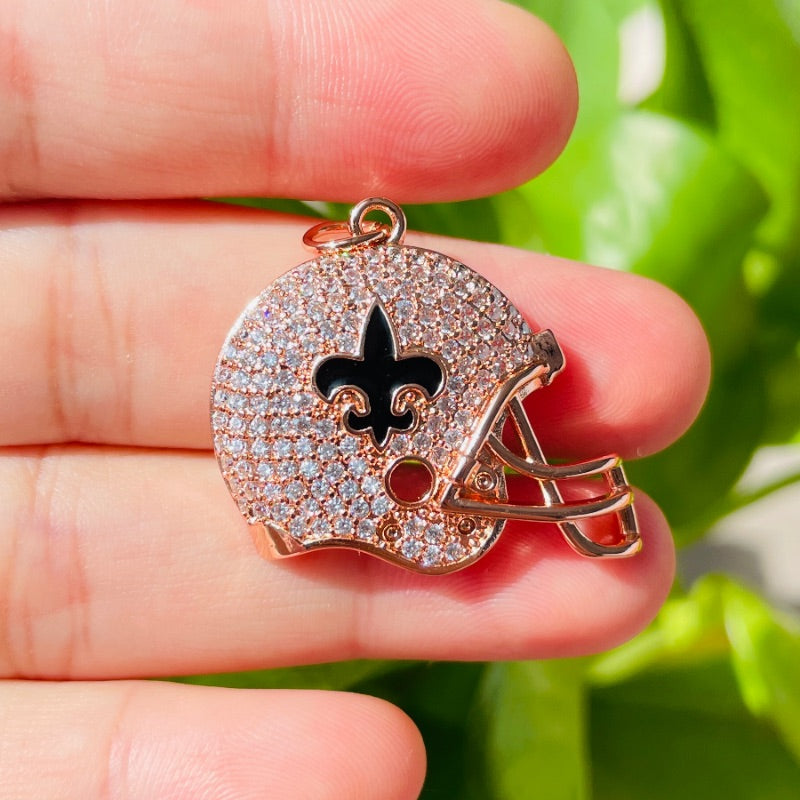 10pcs/lot Fleur De Lis CZ Saints Football Helmet Charms Rose Gold CZ Paved Charms American Football Sports Louisiana Inspired New Charms Arrivals Charms Beads Beyond