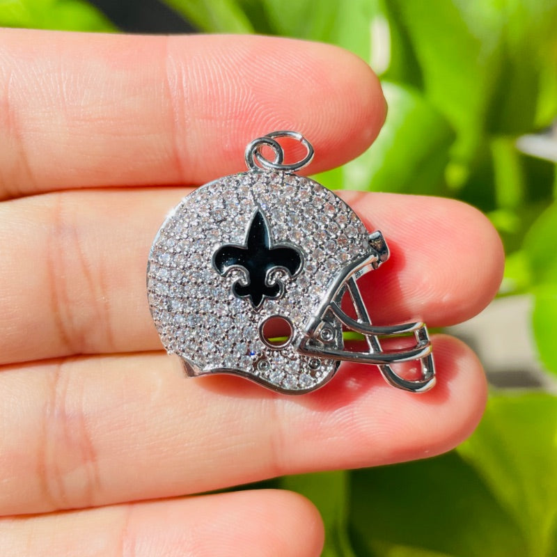 10pcs/lot Fleur De Lis CZ Saints Football Helmet Charms Silver CZ Paved Charms American Football Sports Louisiana Inspired New Charms Arrivals Charms Beads Beyond