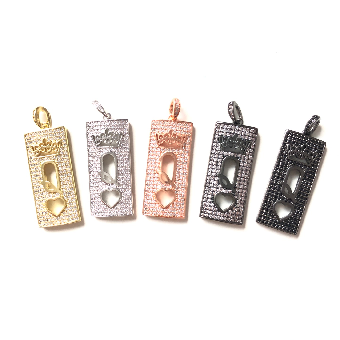 10pcs/lot 30*13mm CZ Paved Queen of Heart Word Tag Charms CZ Paved Charms Queen Charms Word Tags Charms Beads Beyond