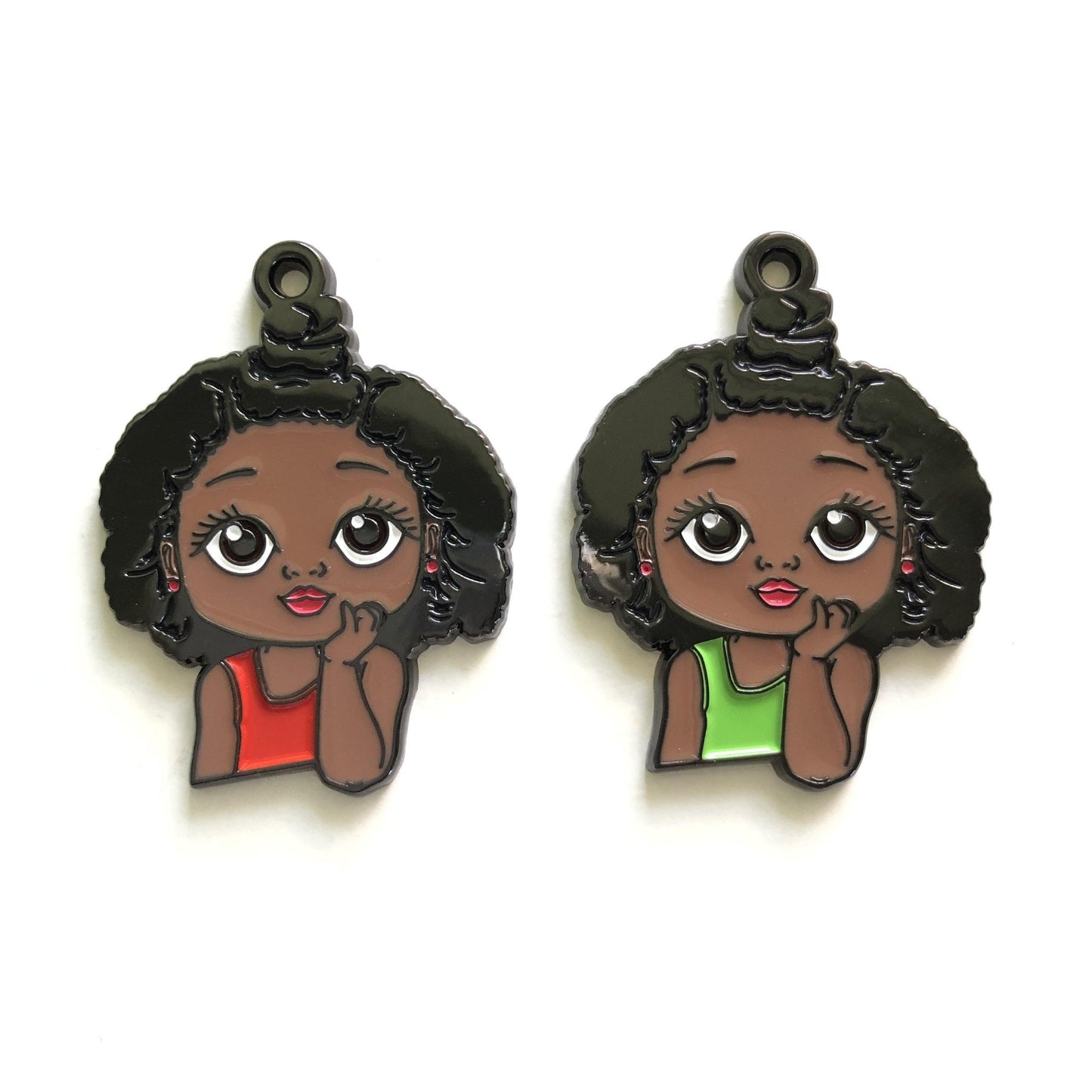 10pcs/lot Cute Little Black Girl Charm Mix Colors Enamel Afro Charms On Sale Charms Beads Beyond