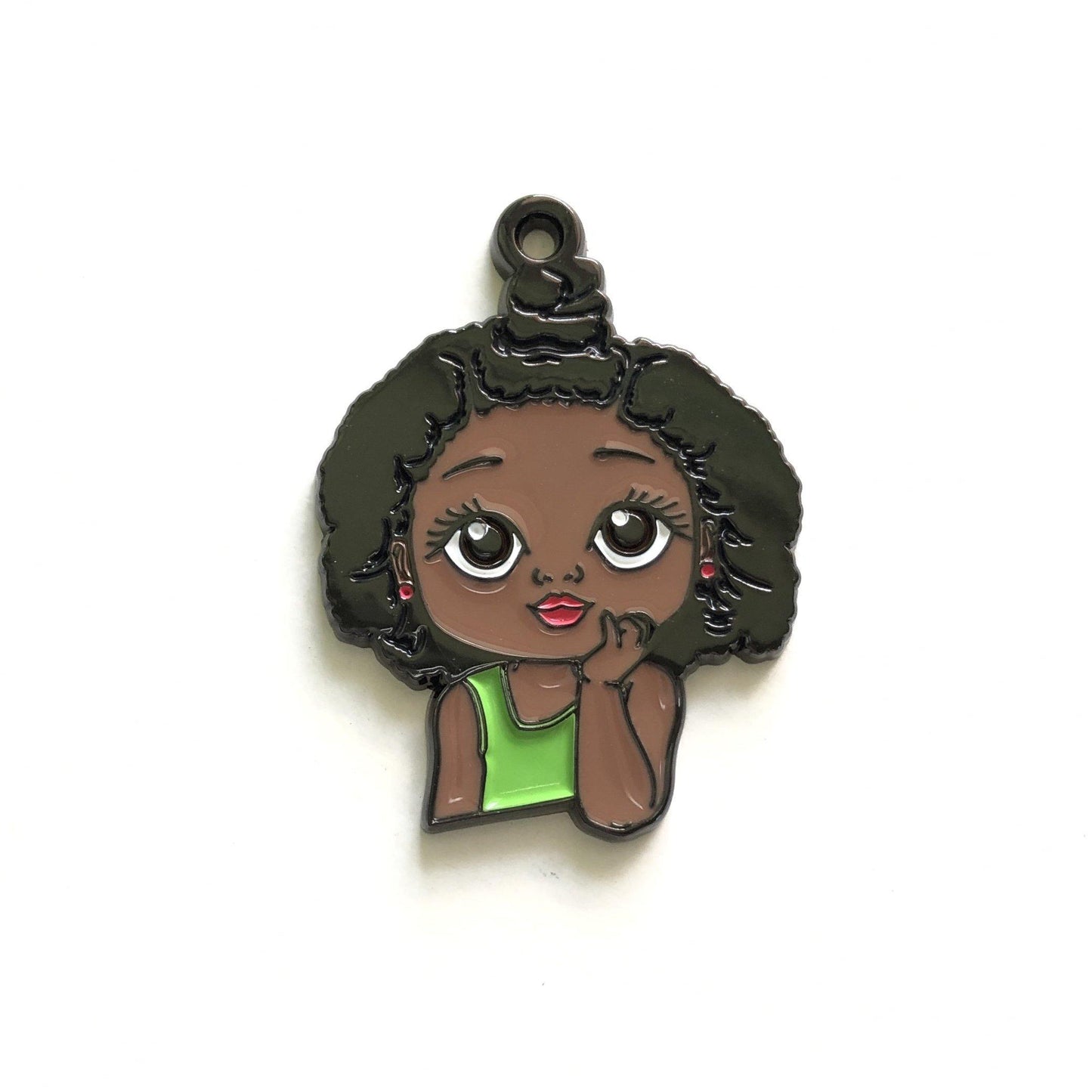 10pcs/lot Cute Little Black Girl Charm Green Enamel Afro Charms On Sale Charms Beads Beyond