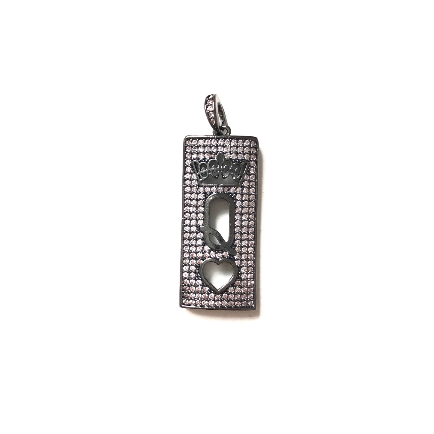 10pcs/lot 30*13mm CZ Paved Queen of Heart Word Tag Charms Black CZ Paved Charms Queen Charms Word Tags Charms Beads Beyond