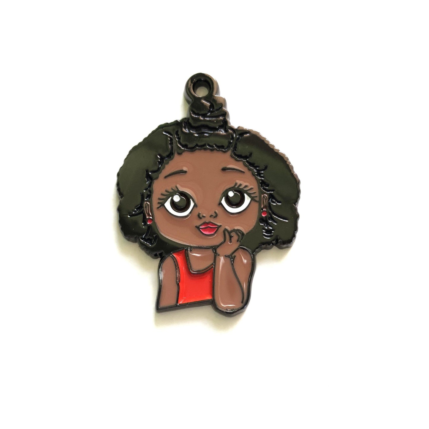 10pcs/lot Cute Little Black Girl Charm Red Enamel Afro Charms On Sale Charms Beads Beyond